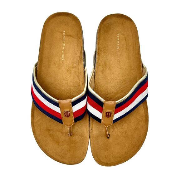Tommy Hilfiger Womens Flag Stripe Summer Comfortable Sandals Sz 8.5 Tan/Blue/Red - Picture 3 of 13